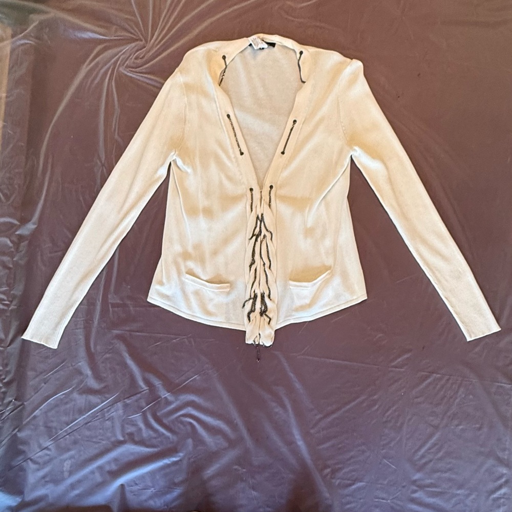 Nanette Lepore Ivory Long Sleeve Cardigan with chain detail Size L - Picture 7 of 11